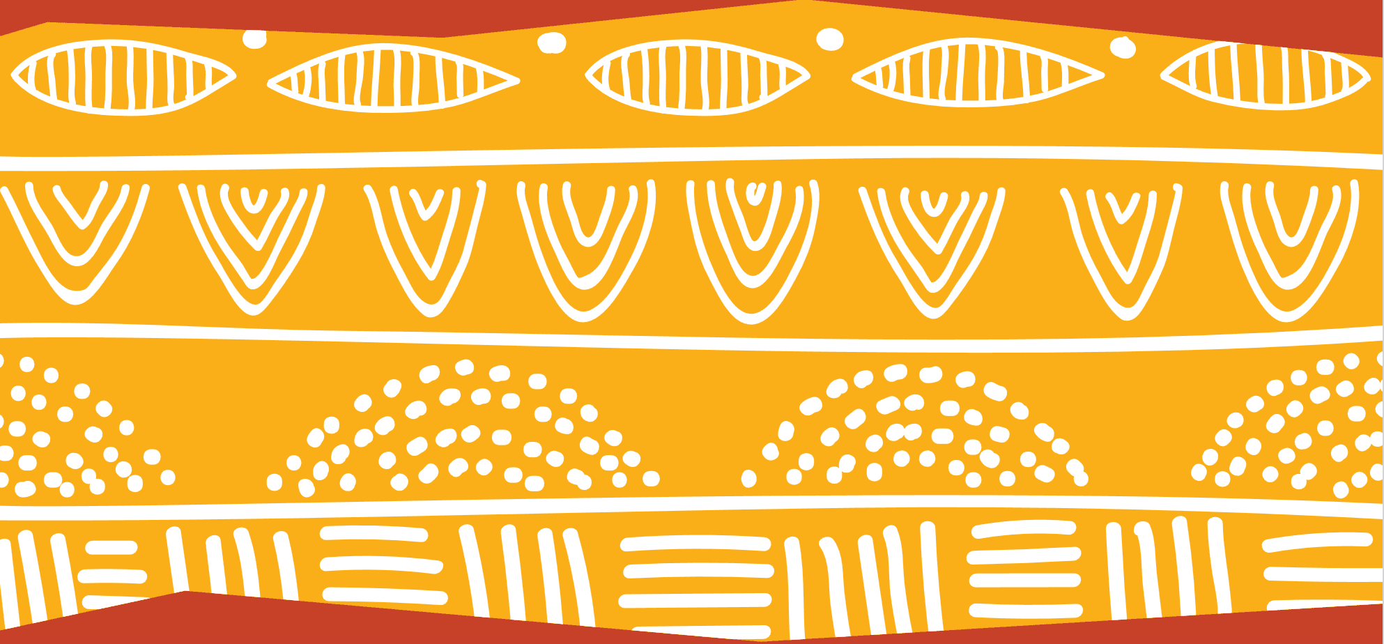A bunch of patterns with the color orange and brown in the background. The patterns are in white, first row is something that looks like oval shapes with pointy corners, then 2nd row has a set of 4 lines that looks like half ovals. 3rd row has 4 semi circles, 4th row has a number of lines. 