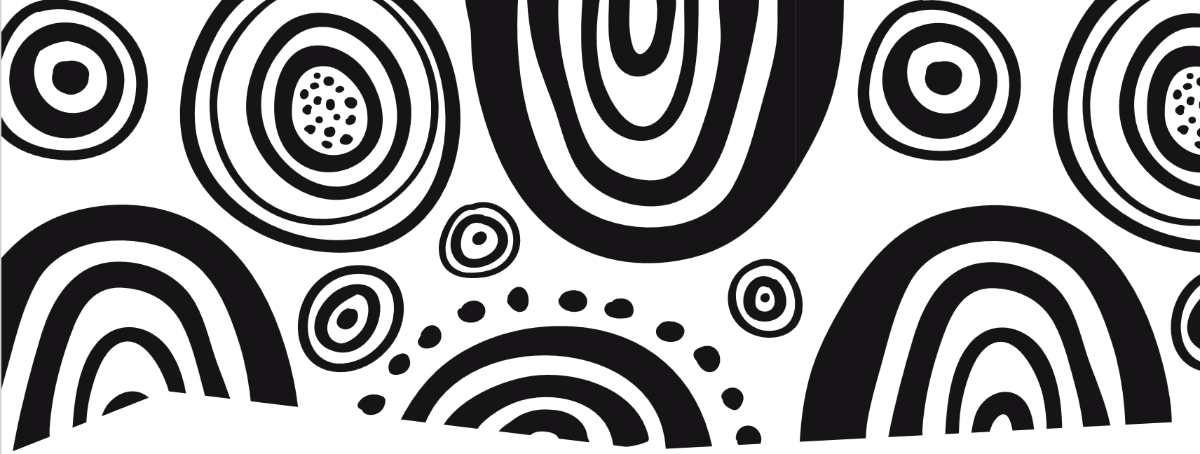An illustraion with a bunch of concentric circles and semi circles in black. The background is white. Exploited workers